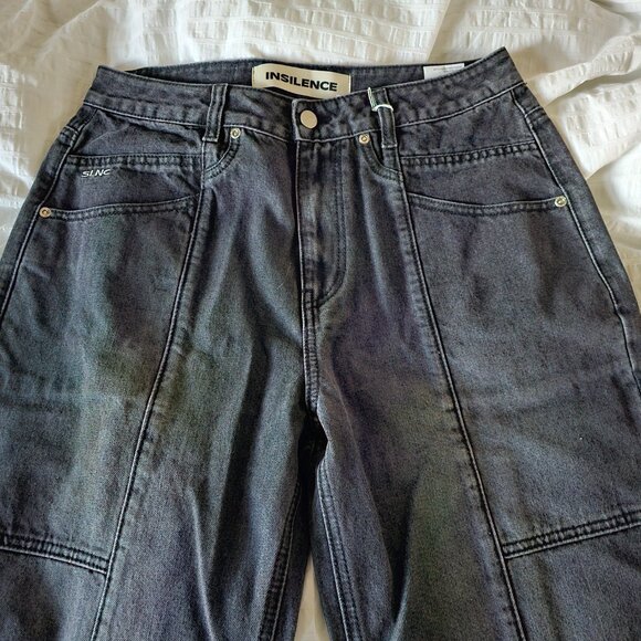 Insilence Women Daily Divided Low Waisted Wide Denim Jeans - 2024 - Black - Sz M - Picture 5 of 16